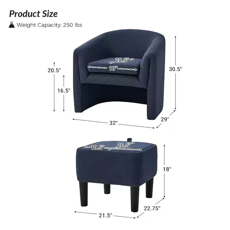 Poltrona imbottita Giles Morden con gambe rimovibili e contenitore Ottaman-BLU NAVY
