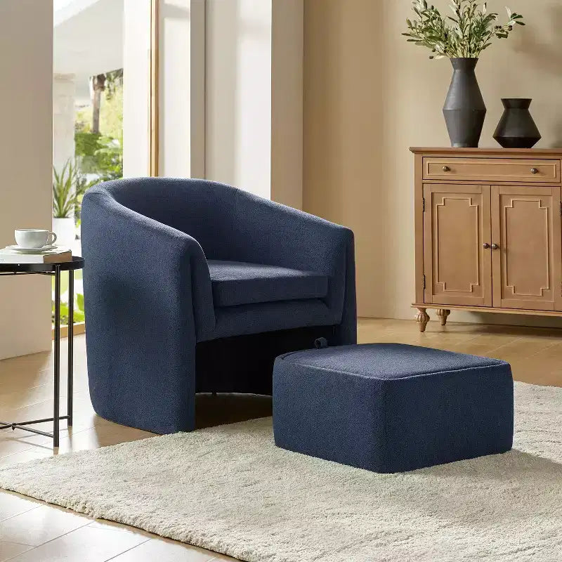Poltrona imbottita Giles Morden con gambe rimovibili e contenitore Ottaman-BLU NAVY