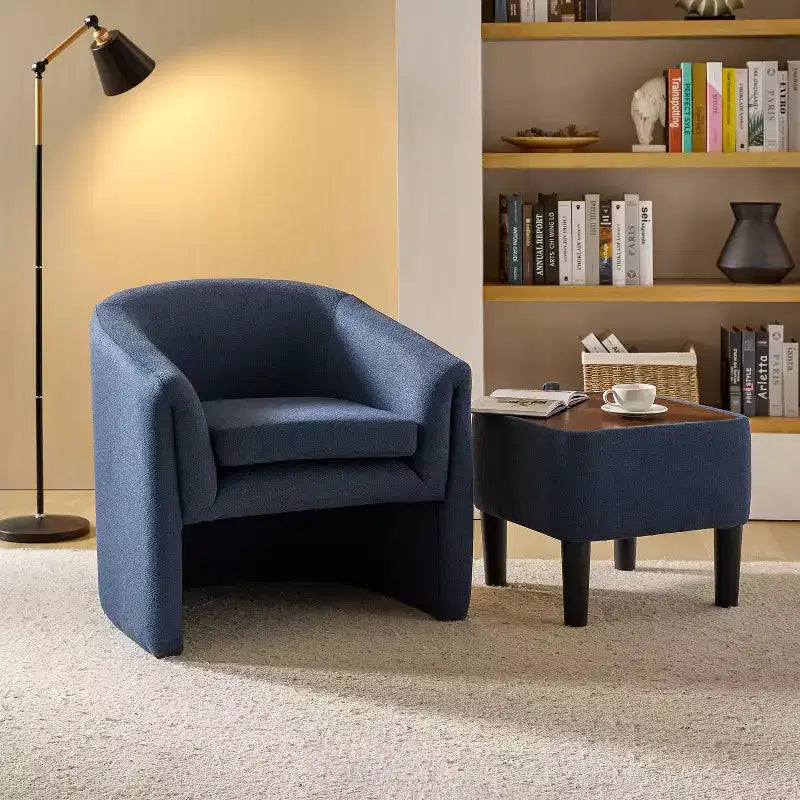 Poltrona imbottita Giles Morden con gambe rimovibili e contenitore Ottaman-BLU NAVY
