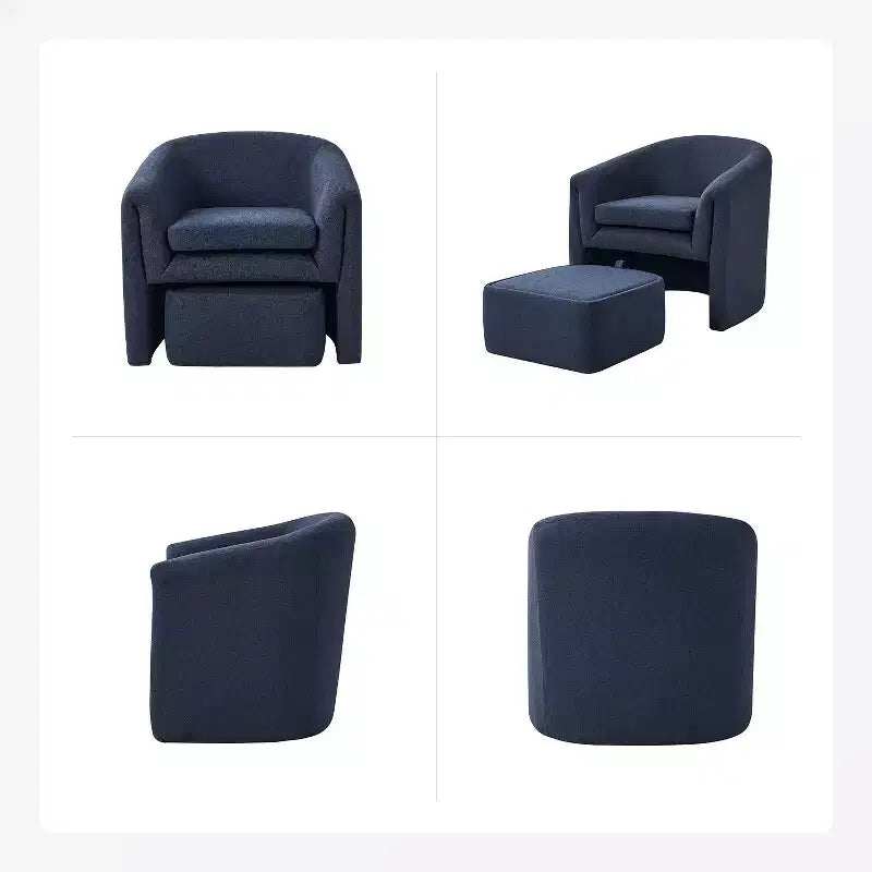 Poltrona imbottita Giles Morden con gambe rimovibili e contenitore Ottaman-BLU NAVY
