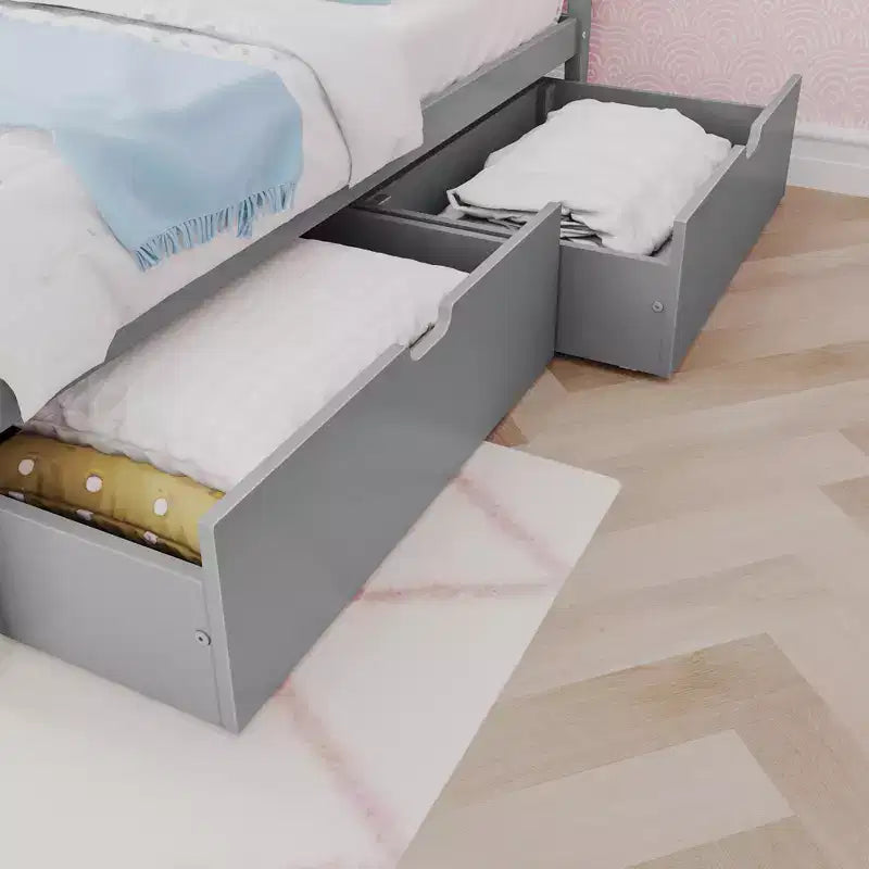 Struttura letto matrimoniale con cassetti contenitore, letto a piattaforma in legno massello per bambini