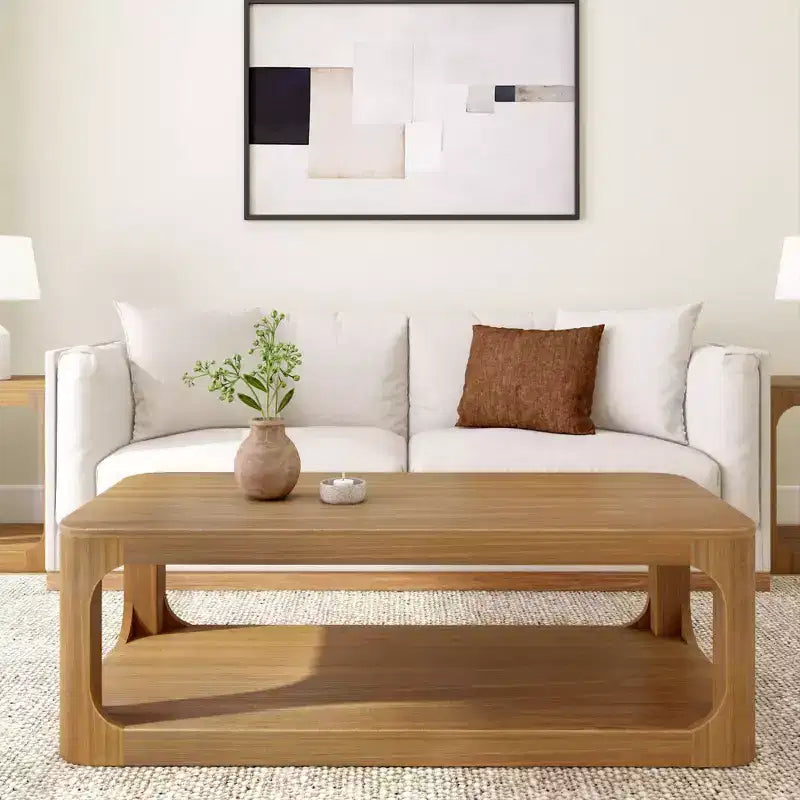 Plank+Beam Tavolino da caffè Forma in legno massello, 54 cm, tavolino da caffè moderno con ripiano portaoggetti