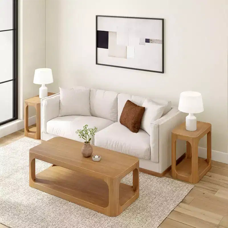Plank+Beam Tavolino da caffè Forma in legno massello, 54 cm, tavolino da caffè moderno con ripiano portaoggetti