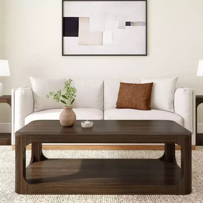 Plank+Beam Tavolino da caffè Forma in legno massello, 54 cm, tavolino da caffè moderno con ripiano portaoggetti
