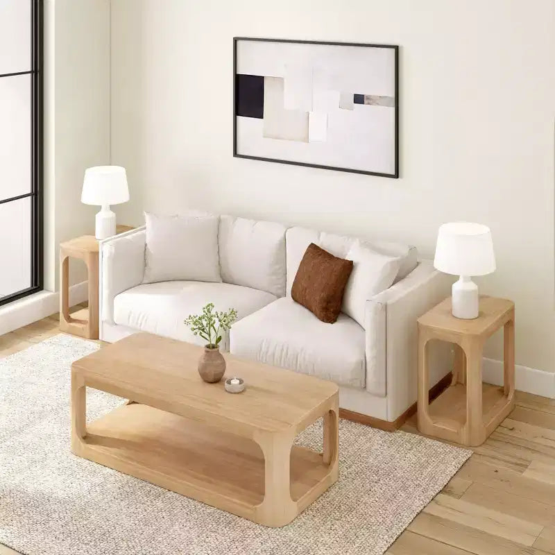 Plank+Beam Tavolino da caffè Forma in legno massello, 54 cm, tavolino da caffè moderno con ripiano portaoggetti