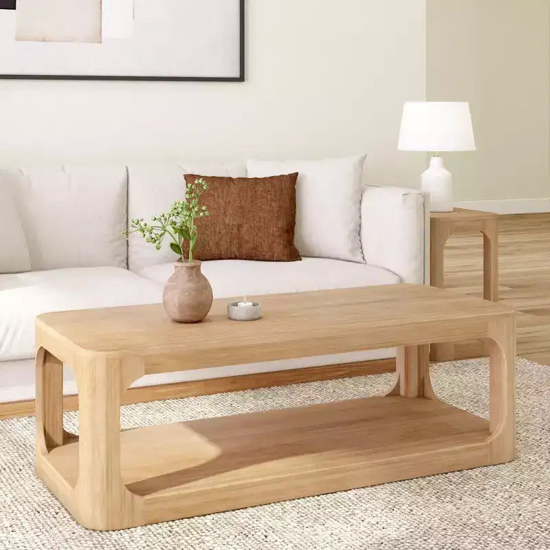 Plank+Beam Tavolino da caffè Forma in legno massello, 54 cm, tavolino da caffè moderno con ripiano portaoggetti