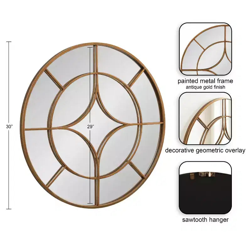 Kate & Laurel All Things Decor 30 Angelis Specchio da parete rotondo moderno con cornice e inserto in metallo