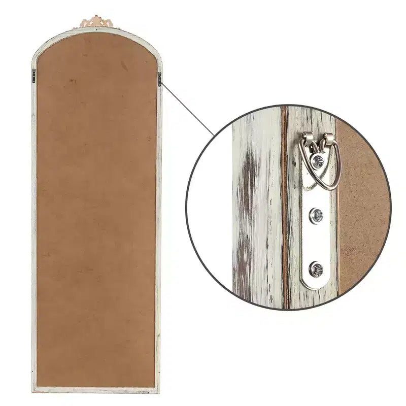 Dovelina Specchio intero vintage in legno e metallo, specchio grande da parete 65x22 - Bianco anticato