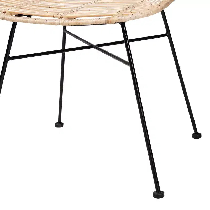 bali & pari Sedia da pranzo in rattan marrone naturale e metallo nero, in stile bohémien moderno di Manhattan, set da 2 pezzi