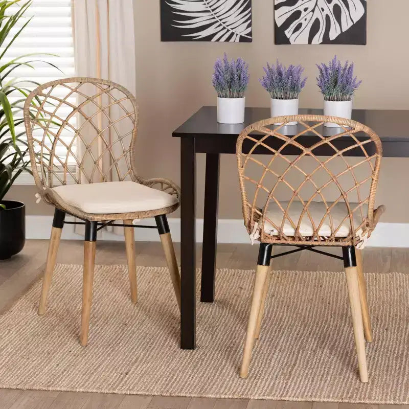 Sedia da pranzo moderna Bohemien in rattan e metallo