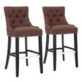 WestinTrends 29 Linen Tufted Buttons Upholstered Wingback Bar Stool (Set of 2), Brown