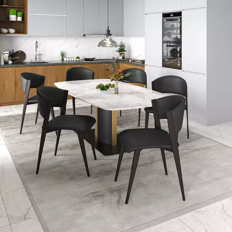 LeisureMod Aspen Sedia da Pranzo Moderna in Pelle PU - Sedia Laterale con Schienale Curvo Ergonomico e Robuste Gambe in Metallo Nero Opaco