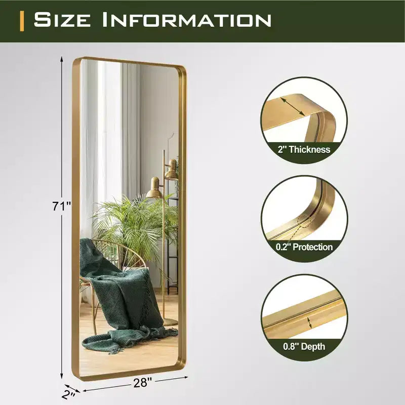 Specchio a figura intera rettangolare Dovelina con cornice in metallo Specchio da appoggio Specchio grande