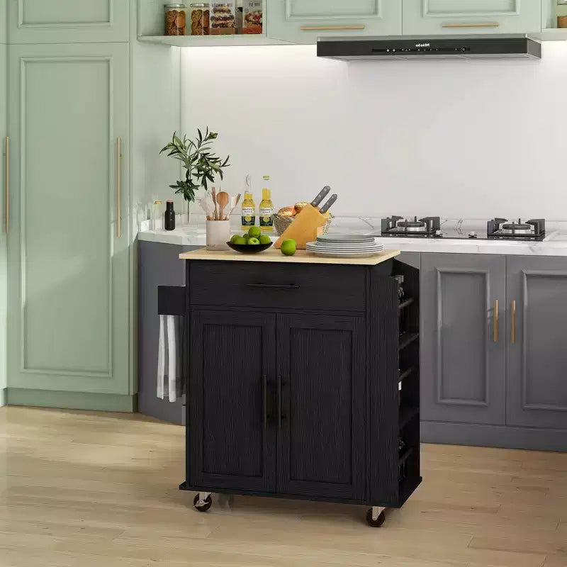 HOMCOM Isola da cucina con presa di corrente, Carrello da cucina su ruote con cassetto portaoggetti, Supporto portamicroonde portatile con ante, Portasciugamani, Portaspezie