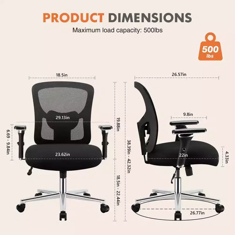 JIONJOY Sedia ergonomica da ufficio con schienale in rete ampia | Nera