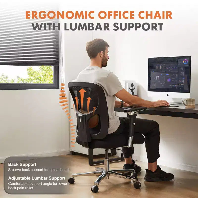 JIONJOY Sedia ergonomica da ufficio con schienale in rete ampia | Nera