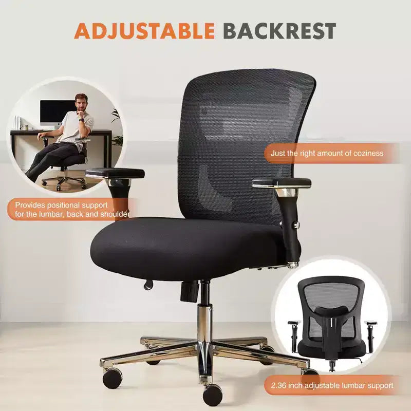 JIONJOY Sedia ergonomica da ufficio con schienale in rete ampia | Nera