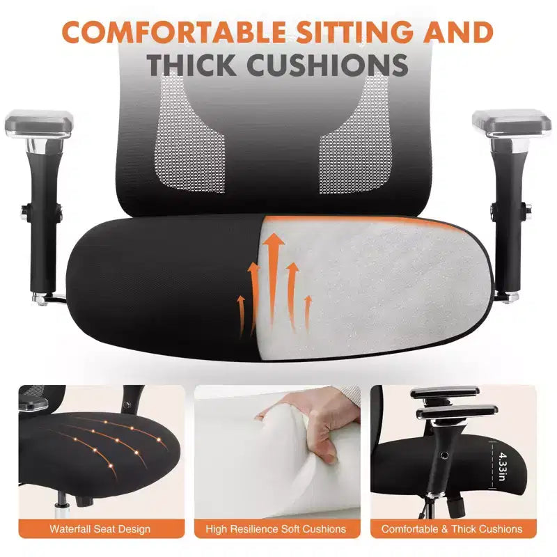 JIONJOY Sedia ergonomica da ufficio con schienale in rete ampia | Nera
