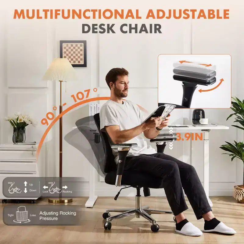 JIONJOY Sedia ergonomica da ufficio con schienale in rete ampia | Nera