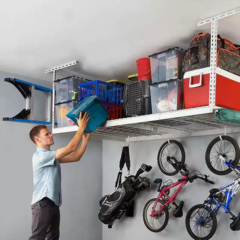 MonsterRax 4' x 8' Scaffale Portatutto da Soffitto per Garage, con Capacità di 227 kg, Bianco