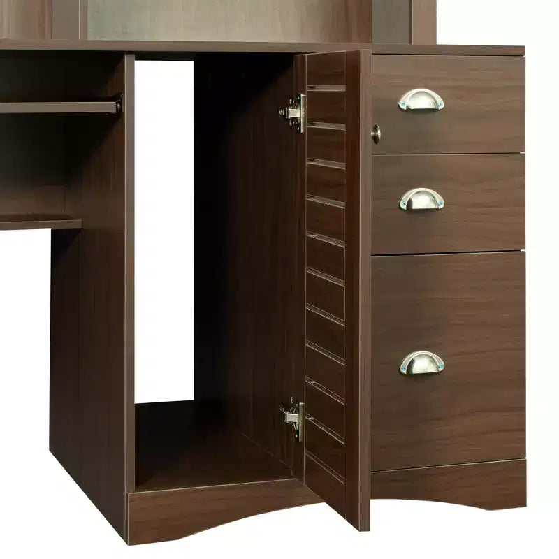 Scrivania per computer con libreria per ufficio, workstation con cassetti 4W - ModernLuxe