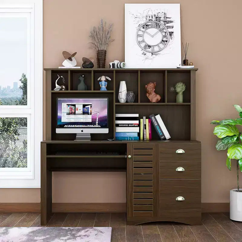 Scrivania per computer con libreria per ufficio, workstation con cassetti 4W - ModernLuxe