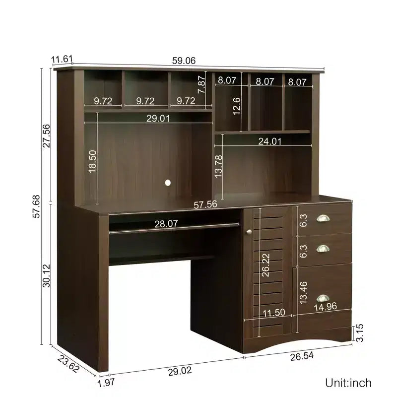 Scrivania per computer con libreria per ufficio, workstation con cassetti 4W - ModernLuxe