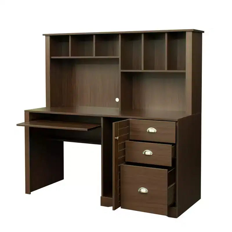 Scrivania per computer con libreria per ufficio, workstation con cassetti 4W - ModernLuxe