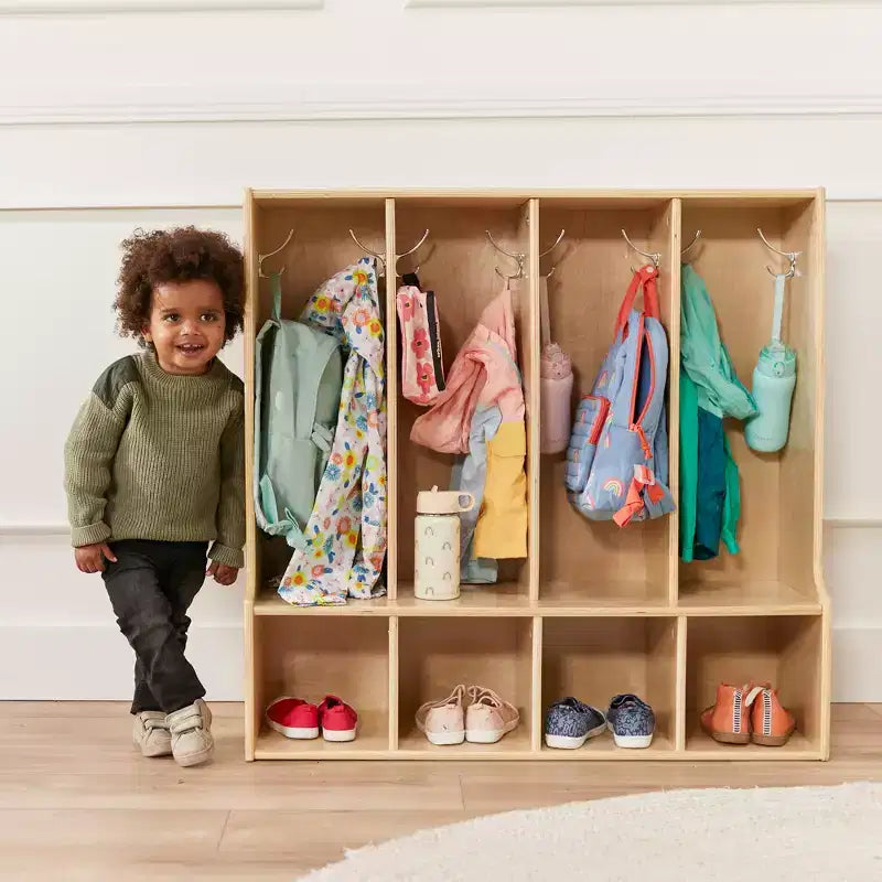 ECR4Kids Appendiabiti a 4 Scomparti con Panca per Bambini, Armadietto per Classe