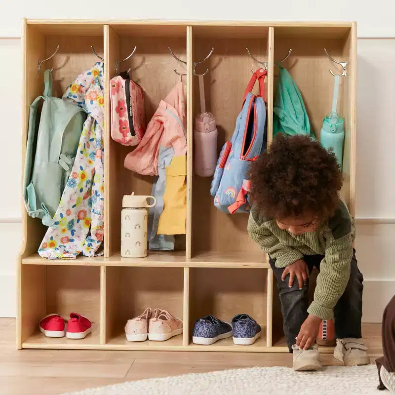 ECR4Kids Appendiabiti a 4 Scomparti con Panca per Bambini, Armadietto per Classe
