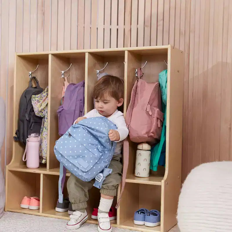 ECR4Kids Appendiabiti a 4 Scomparti con Panca per Bambini, Armadietto per Classe
