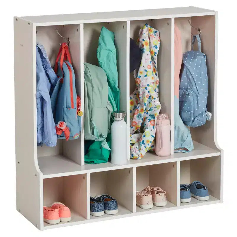 ECR4Kids Appendiabiti a 4 Scomparti con Panca per Bambini, Armadietto per Classe