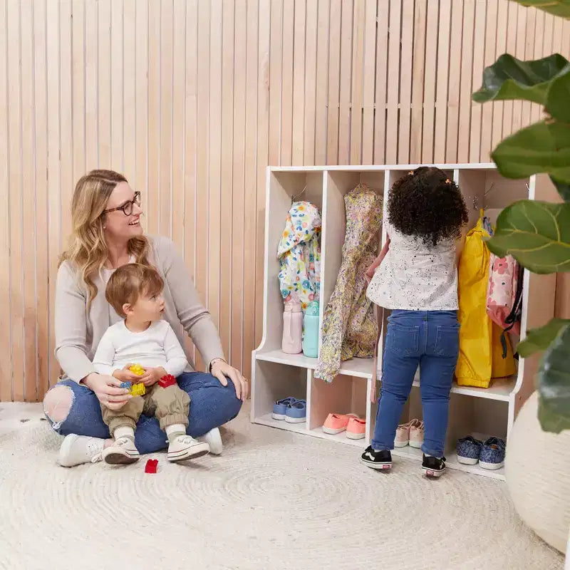 ECR4Kids Appendiabiti a 4 Scomparti con Panca per Bambini, Armadietto per Classe