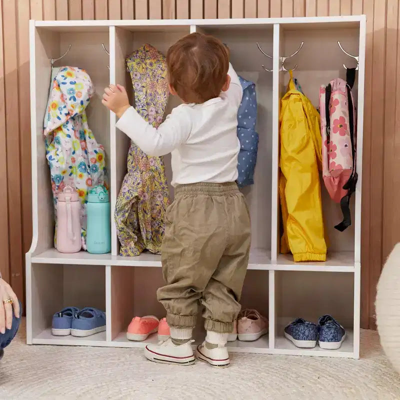 ECR4Kids Appendiabiti a 4 Scomparti con Panca per Bambini, Armadietto per Classe