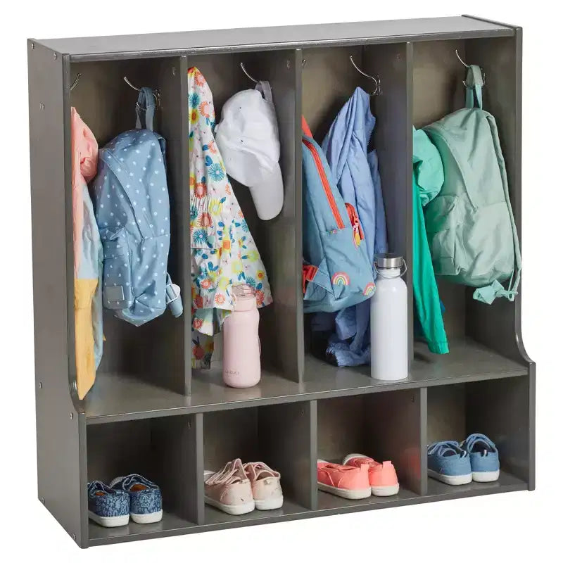 ECR4Kids Appendiabiti a 4 Scomparti con Panca per Bambini, Armadietto per Classe