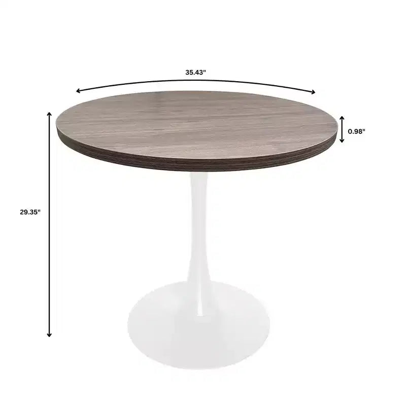 LeisureMod Bristol, tavolo da pranzo rotondo da 36 pollici in stile moderno di metà secolo con piano in MDF e base in ferro bianco, per cucina, sala da pranzo, colazioni e piccoli spazi