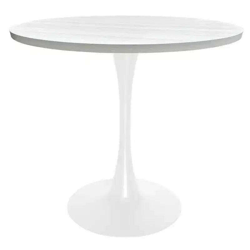 LeisureMod Bristol, tavolo da pranzo rotondo da 36 pollici in stile moderno di metà secolo con piano in MDF e base in ferro bianco, per cucina, sala da pranzo, colazioni e piccoli spazi