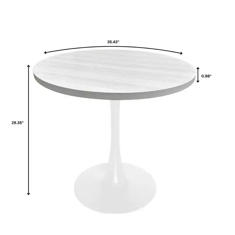 LeisureMod Bristol, tavolo da pranzo rotondo da 36 pollici in stile moderno di metà secolo con piano in MDF e base in ferro bianco, per cucina, sala da pranzo, colazioni e piccoli spazi