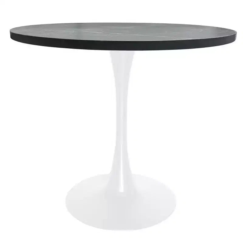 LeisureMod Bristol, tavolo da pranzo rotondo da 36 pollici in stile moderno di metà secolo con piano in MDF e base in ferro bianco, per cucina, sala da pranzo, colazioni e piccoli spazi