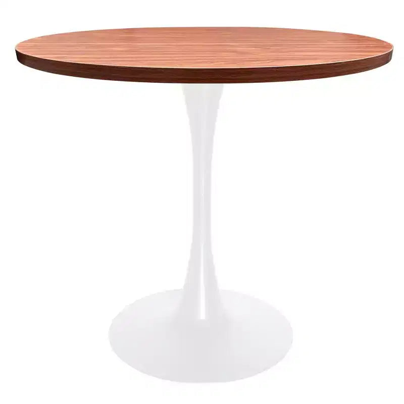 LeisureMod Bristol, tavolo da pranzo rotondo da 36 pollici in stile moderno di metà secolo con piano in MDF e base in ferro bianco, per cucina, sala da pranzo, colazioni e piccoli spazi