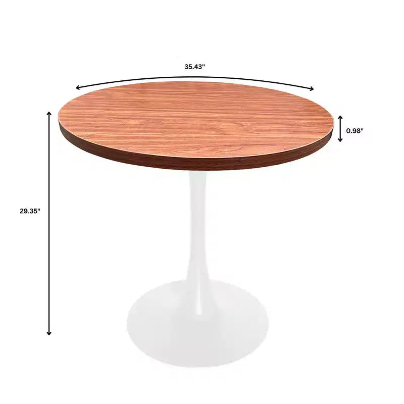 LeisureMod Bristol, tavolo da pranzo rotondo da 36 pollici in stile moderno di metà secolo con piano in MDF e base in ferro bianco, per cucina, sala da pranzo, colazioni e piccoli spazi