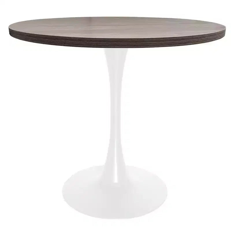 LeisureMod Bristol, tavolo da pranzo rotondo da 36 pollici in stile moderno di metà secolo con piano in MDF e base in ferro bianco, per cucina, sala da pranzo, colazioni e piccoli spazi