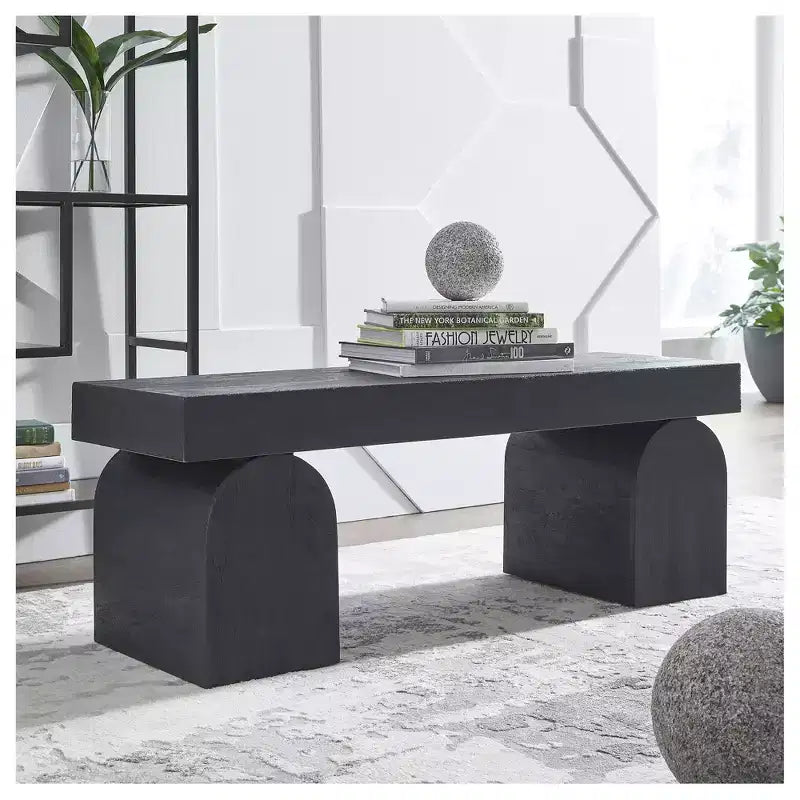 Panca d'accento Signature Design by Ashley Holgrove – Legno massiccio nero opaco con gambe decorative oversize