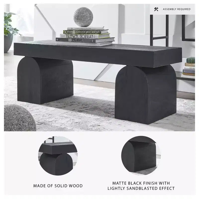 Panca d'accento Signature Design by Ashley Holgrove – Legno massiccio nero opaco con gambe decorative oversize