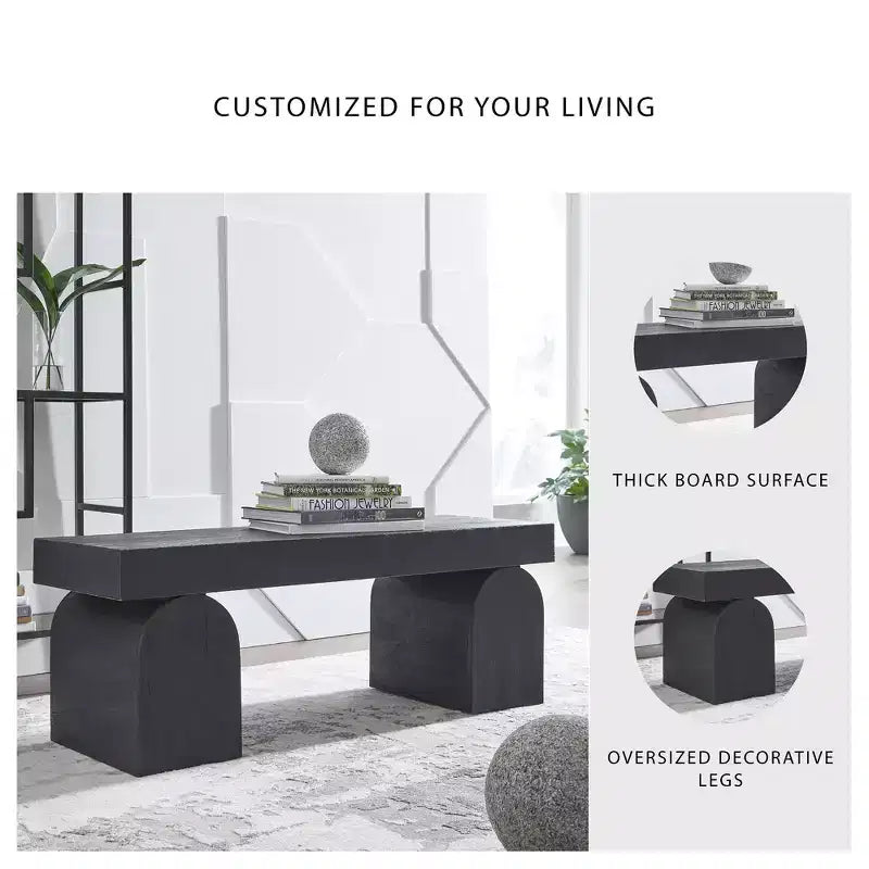 Panca d'accento Signature Design by Ashley Holgrove – Legno massiccio nero opaco con gambe decorative oversize