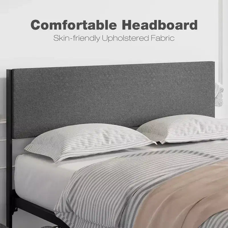 Struttura letto matrimoniale WhizMax con 2 cassetti portaoggetti, letto imbottito a piattaforma con testiera e pediera, base per materasso, supporto a doghe in acciaio