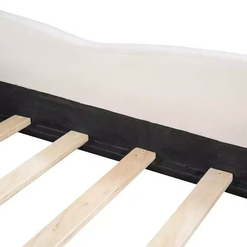 Letto a piattaforma imbottito in velluto Twin/Full/Queen Size con testiera a forma di orso e tasca portaoggetti a fondo letto 4W - ModernLuxe