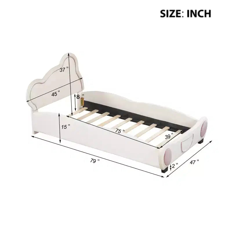Letto a piattaforma imbottito in velluto Twin/Full/Queen Size con testiera a forma di orso e tasca portaoggetti a fondo letto 4W - ModernLuxe