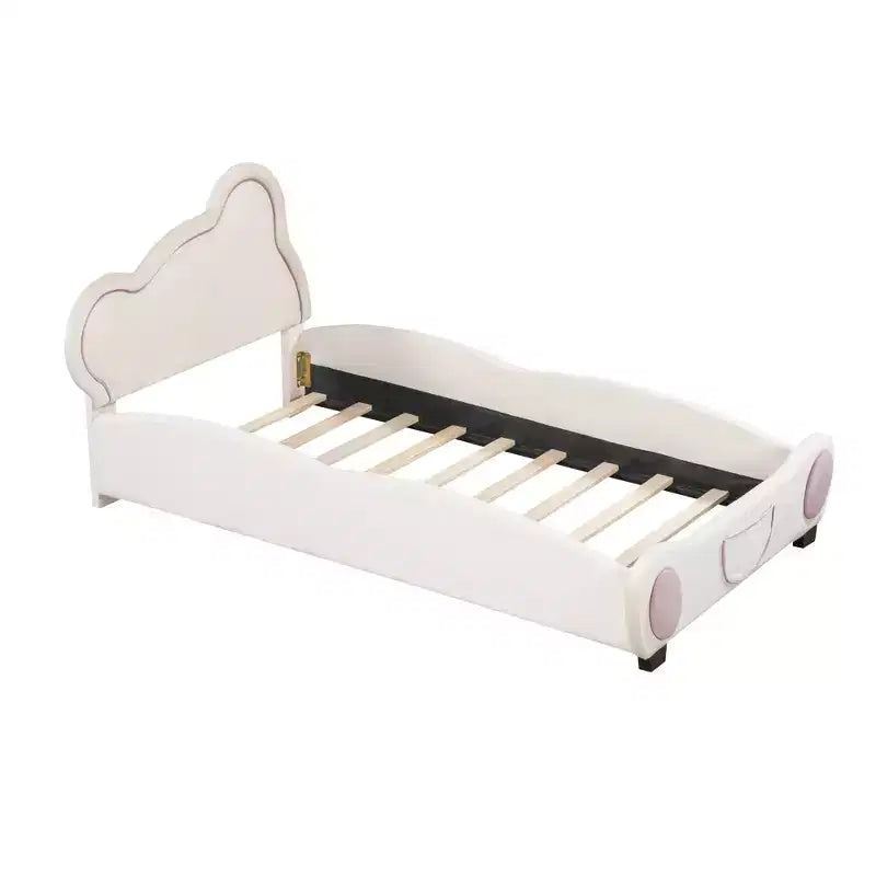 Letto a piattaforma imbottito in velluto Twin/Full/Queen Size con testiera a forma di orso e tasca portaoggetti a fondo letto 4W - ModernLuxe