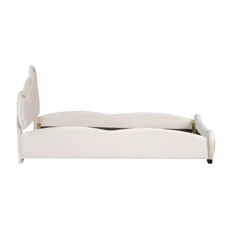 Letto a piattaforma imbottito in velluto Twin/Full/Queen Size con testiera a forma di orso e tasca portaoggetti a fondo letto 4W - ModernLuxe